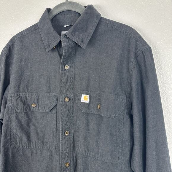 Carhartt Shirt Men Small Loose Fit Midweight Blue Chambray Long Sleeve Workwear - Picture 3 of 8